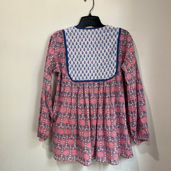 J. Crew SZ Blockprint Tunic Boho Tassel Top Cotton Peasant Blouse Size Small - Picture 2 of 8